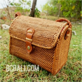 rattan handbag leather strap school bag hand woven full handmade style